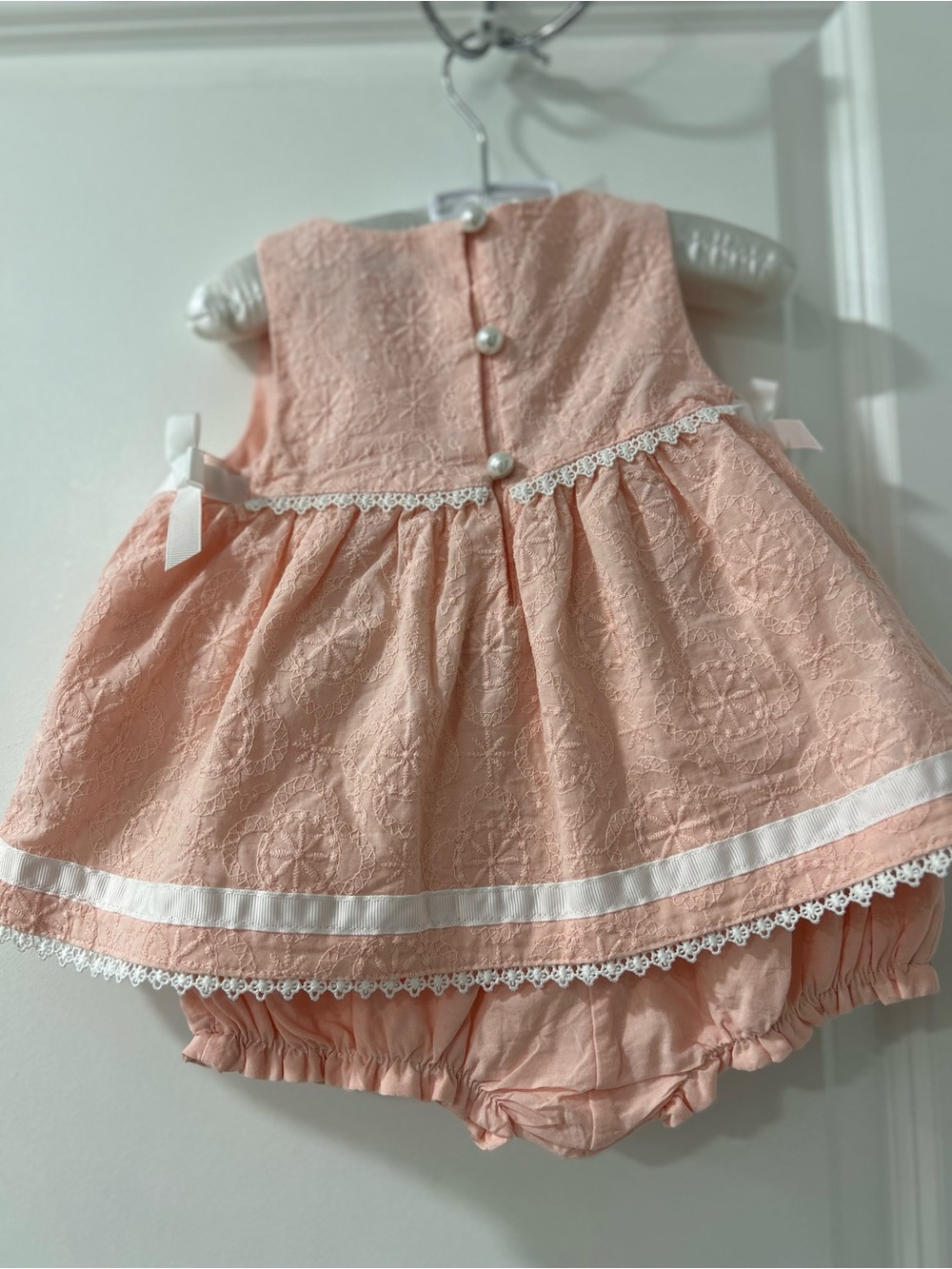 cupcakes & cashmere Peach Lace Baby Dress with Bonnet - Picture 2 of 3